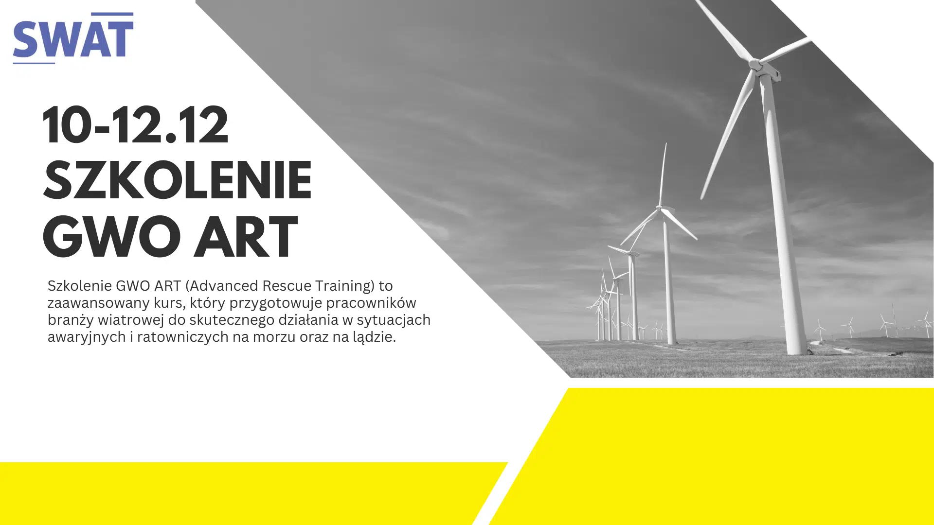Szereg lądowych turbin wiatrowych na otwartym polu pod spokojnym niebem.